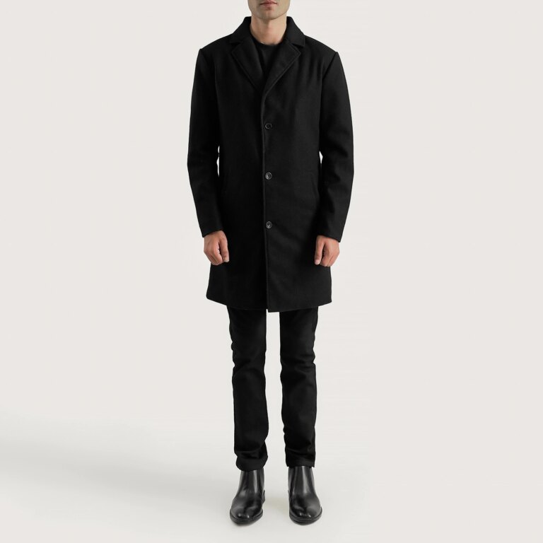 Mens Petrillo Black Wool Single Breasted Coat Full Length-2-1700233739100